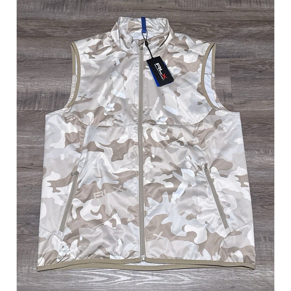 RLX Ralph Lauren Men's Size Medium Full Zip Khaki Camo Packable Golf Vest M